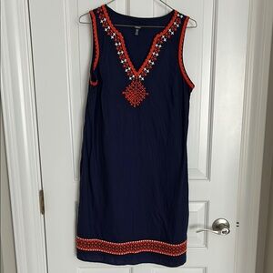 Hatley Navy and Red Embroidered Midi Dress